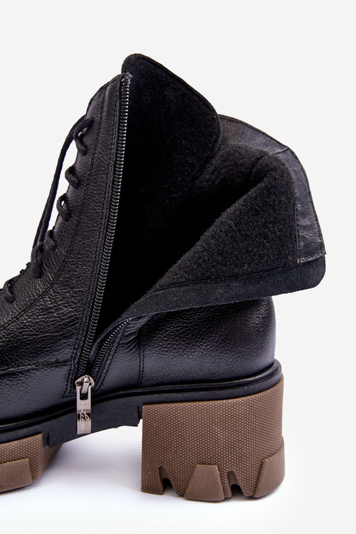 Жіночі черевики Trapper на шкіряній підкладці з хутряним оздобленням чорного кольору Rehin