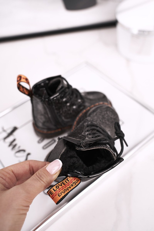 Чоботи дитячі теплі на блискавці лаковані чорний Містор