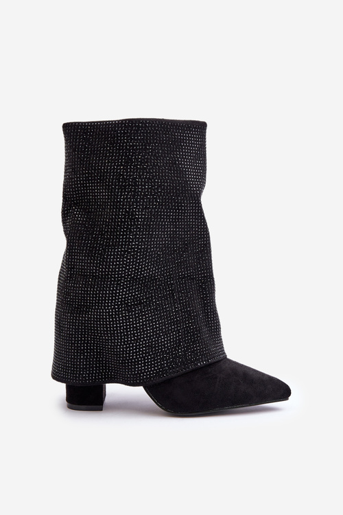 Прикрашені блискучі ботильйони з точеним чобітком на підборах, утеплені чорні Xistaria