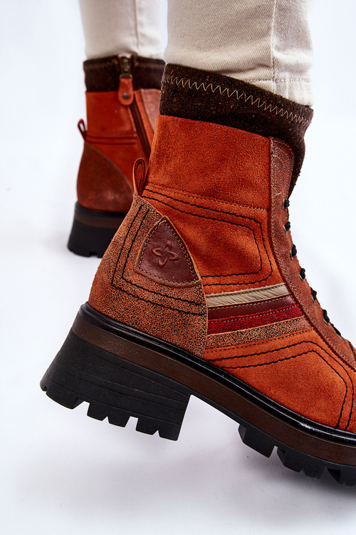 Жіночі шкіряні чоботи на підборах Maciejka 05624-08 оранжево-коричневі