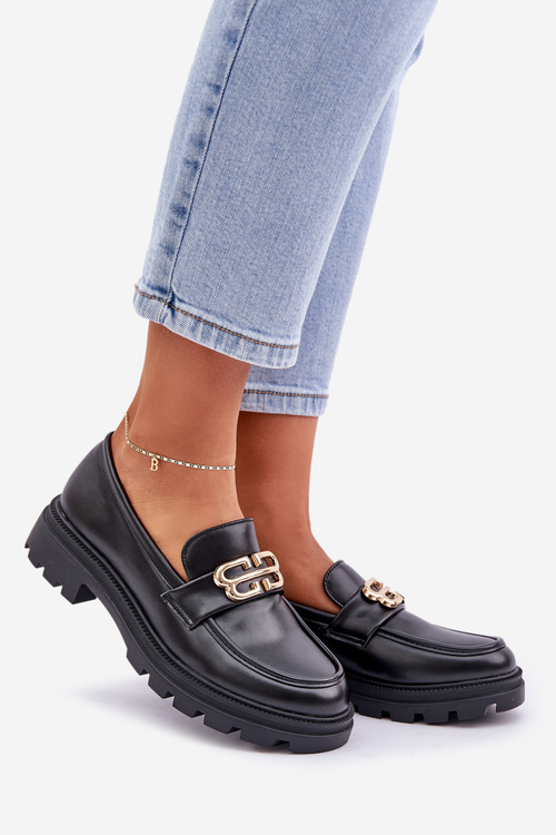 Жіночі Мокасини З Золотою Деталлю Чорні Trionna