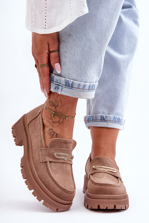 Жіночі замшеві лофери темно-бежевого кольору Pure Love