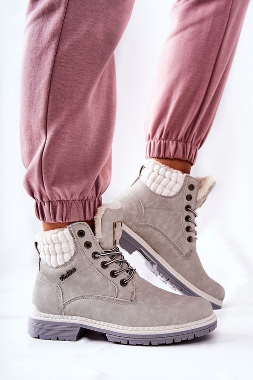 Шкіряні утеплені трепери світло-сірі Laralis