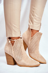 Чоботи жіночі на шпильці замшеві ажурні світло-бежевих відтінків