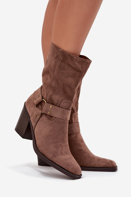 Жіночі Теплі Чоботи На Підборах З Ремінцями І Декоративною Деталлю Коричневі Neria