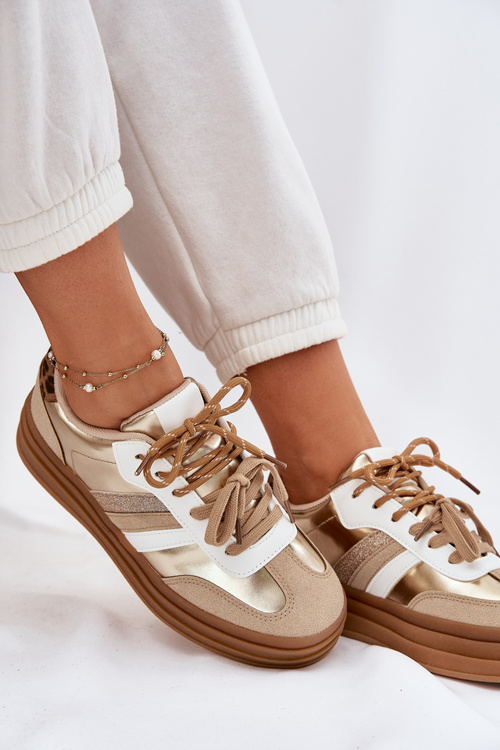 Жіночі Кросівки На Платформі З Подвійним Шнурівкою Леопард Золоті Шпильки