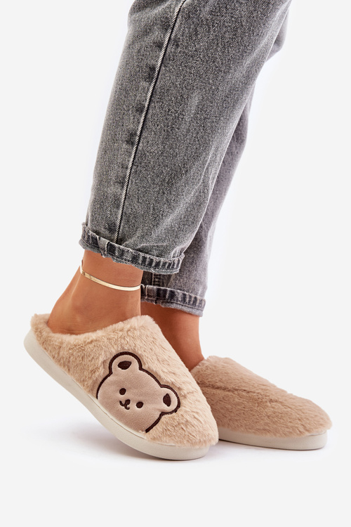 Жіночі пухнасті тапочки з ведмедиком бежеві Fiorinella