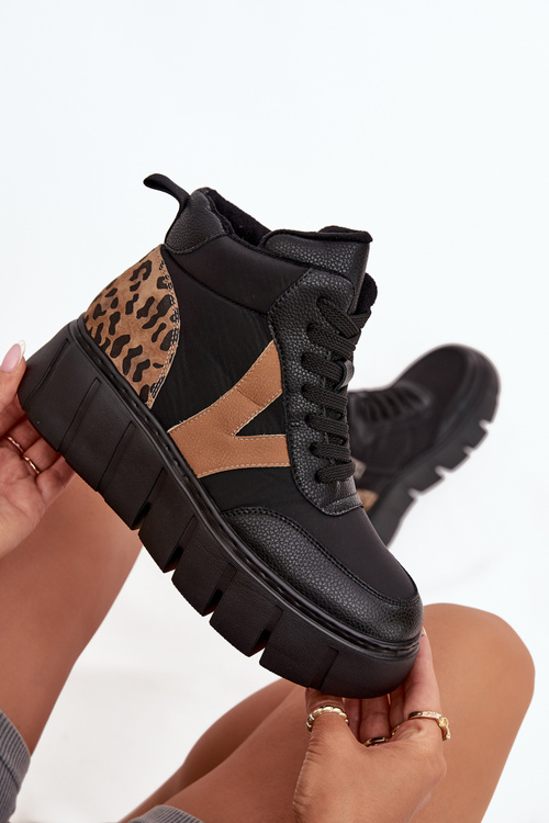 Шкіряні жіночі черевики на платформі з утепленням Vinceza 66838 Чорний