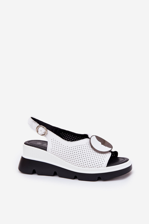 Шкіряні Жіночі Сандалі На Танкетці З Декором S.Barski LR51-788 Білі