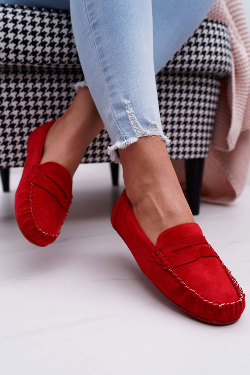 Жіночі мокасини червоні замшеві болеро