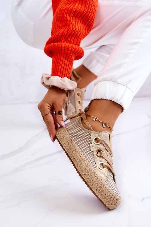 Жіночі плетені кросівки Big Star JJ274392 Бежево-золоті