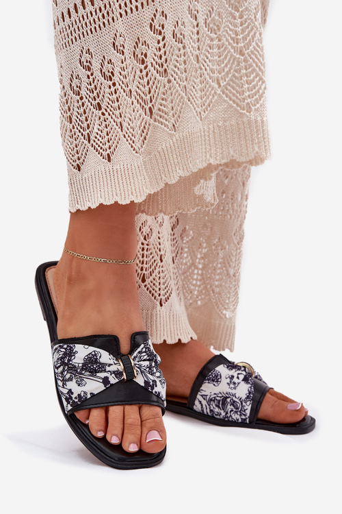 Жіночі Сандалі На Плоскому Каблуці З Бантом Чорні Avenza