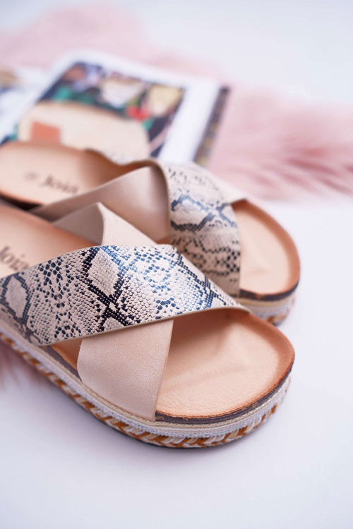 Жіночі шльопанці на платформі бежеві Snake Greta