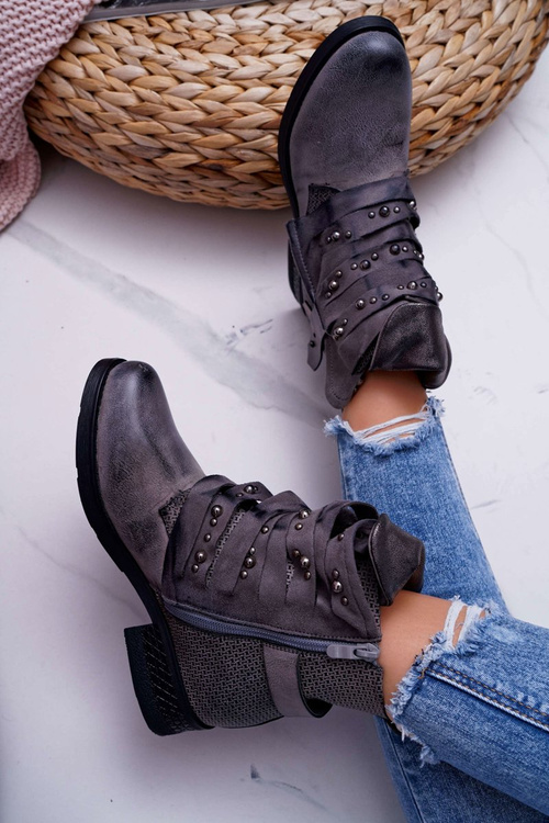 Жіночі ботфорти на плоскій підошві теплого сірого кольору Debra