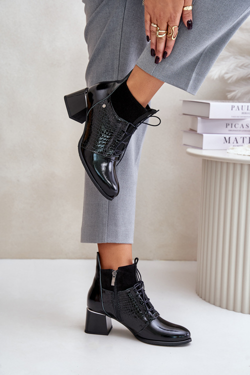 Zazoo 60503 Чорні шкіряні ботильйони на підборах