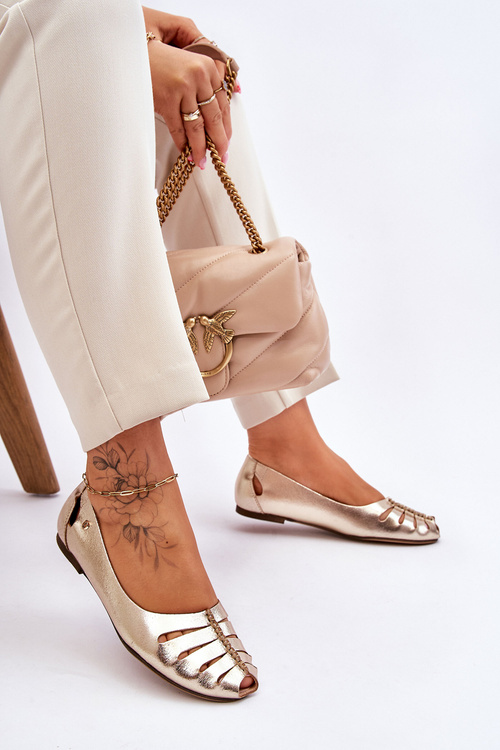 Зручні жіночі шкіряні балетки Zazoo 10009 золоті