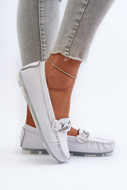 Білі жіночі шкіряні мокасини з декором S.Barski LR339