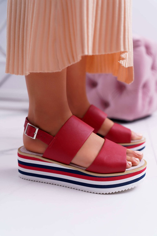 Жіночі босоніжки на платформі червоні Aurera
