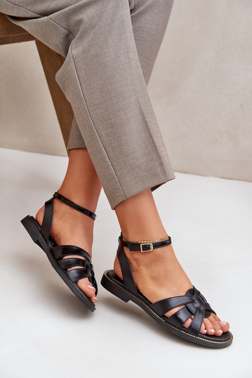 Zazoo 40378 Жіночі шкіряні босоніжки чорного кольору