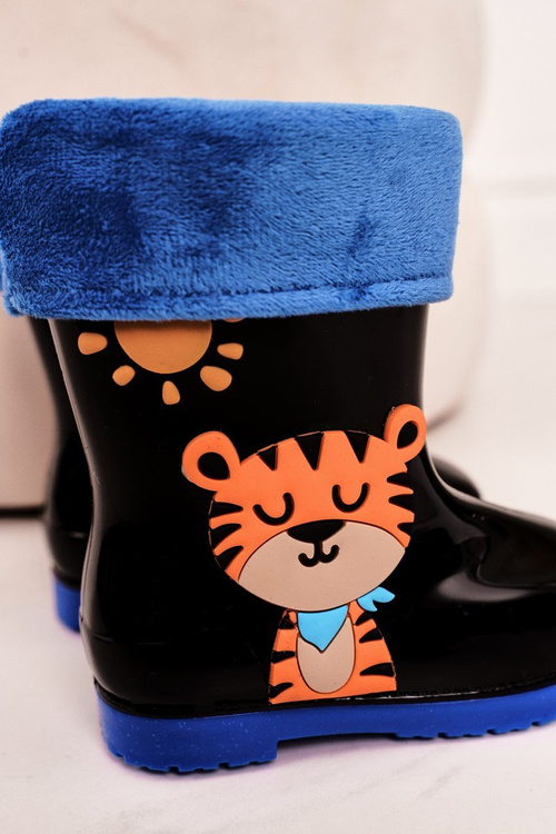 Дитячі утеплені дощові черевики з тигром чорного кольору