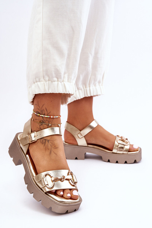 Жіночі шкіряні босоніжки з прикрасами золото Emori