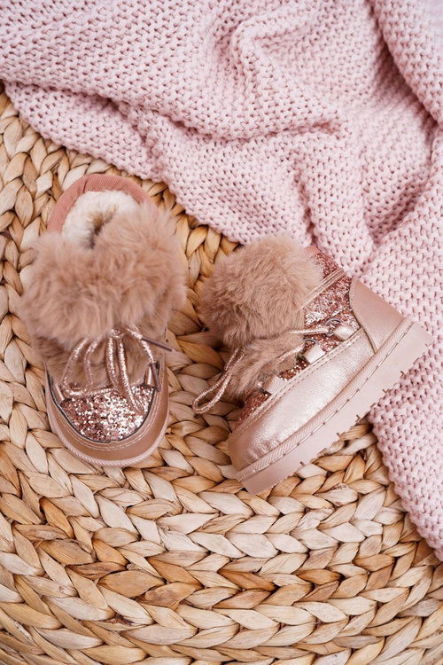 Дитячі хутряні снігові черевики кольору шампанського Мінні Маус