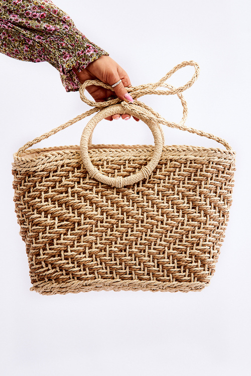 Модна велика сумочка на блискавці бежевого кольору