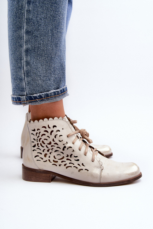 Жіночі ботильйони на шнурівці Zazoo 2871 Gold Distressed