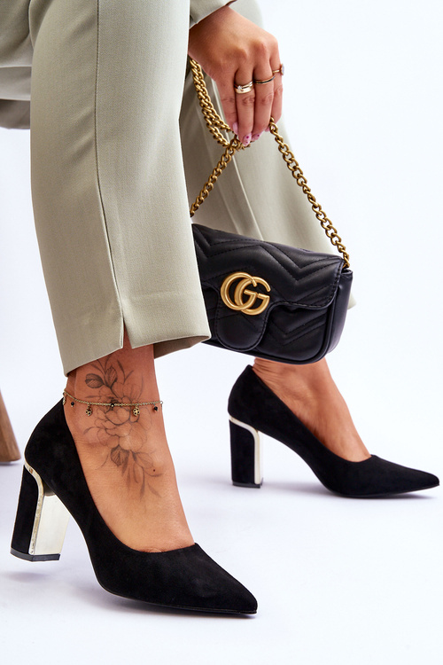 Класичні замшеві туфлі на декоративному каблуці Black Elizabeth