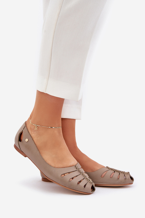 Zazoo 10009 Зручні жіночі шкіряні балерини темно-бежеві
