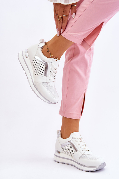 Шкіряне спортивне взуття на низькій танкетці Білий Braylen