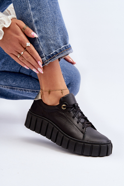 Жіночі шкіряні туфлі на масивній підошві Zazoo 2919 Чорні