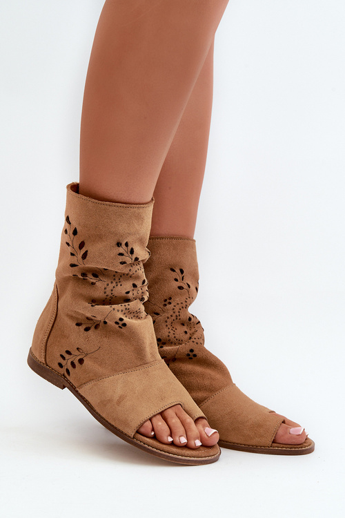 Zazoo 3437 Жіночі замшеві босоніжки із застібкою Camel