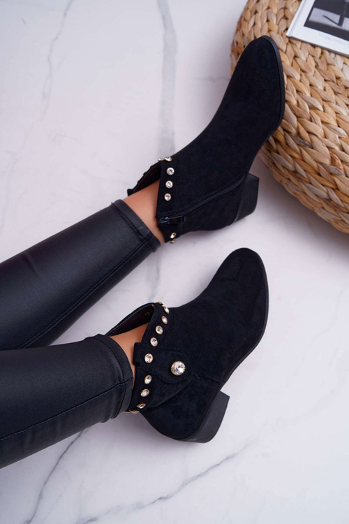 Жіночі ковбойські чоботи на плоскій підошві з цирконами Black Patti