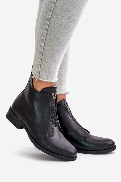 Низькі жіночі ботильйони на підборах утеплені чорні S.Barski HY42-119 чорні