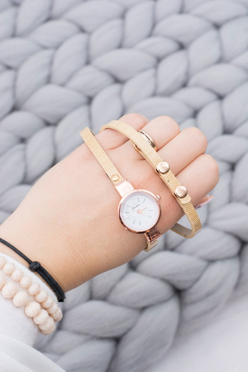 Мідний жіночий годинник з подвійним ремінцем