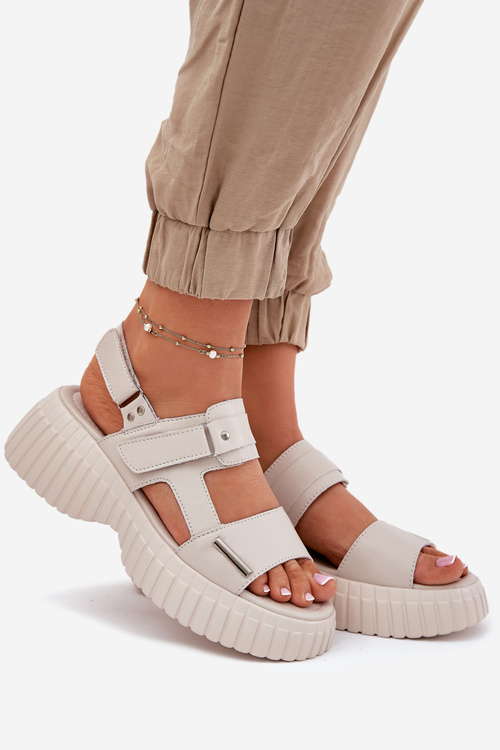 Шкіряні Жіночі Сандалі На Платформі Бежеві Мертелла