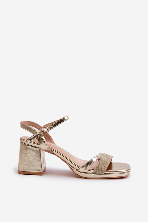 Жіночі босоніжки на високому каблуці з блискучим золотим ремінцем Tessata