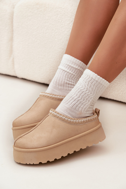 Низькі жіночі снігові черевики з вишивкою на платформі світло-бежевого кольору Narirya