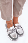 Шкіряні Жіночі Мокасини З Декором D&A LR51-966 Сріблясті