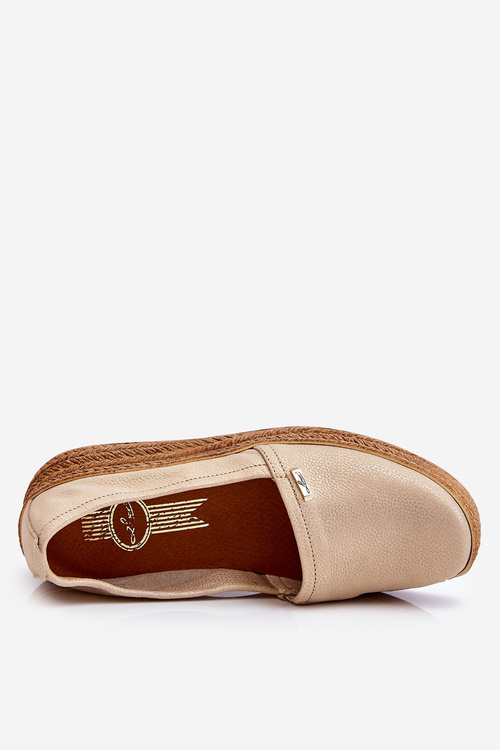 Жіночі шкіряні еспадрільї на танкетці бежево-золотого кольору Hadlee