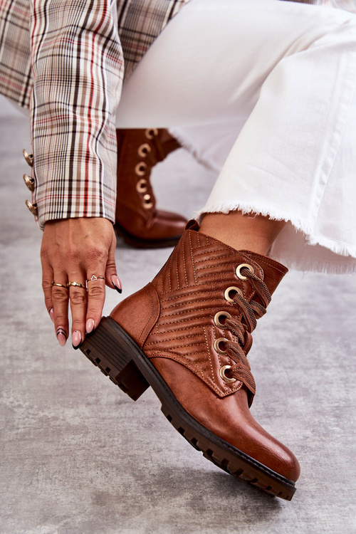 Шкіряні стьобані черевики з утеплюючим коричневим кольором Torino