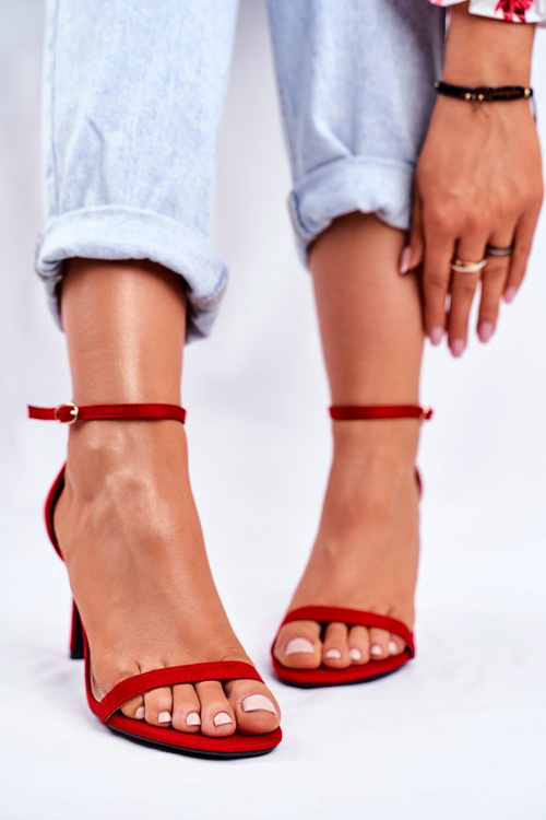 Жіночі босоніжки на високому каблуці класичні червоні василіанки