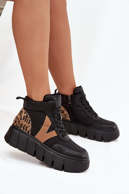 Шкіряні жіночі черевики на платформі з утепленням Vinceza 66838 Чорний