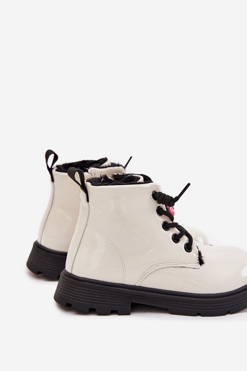 Утеплені дитячі лаковані черевики з пряжкою Медвідь Білий Jovellea