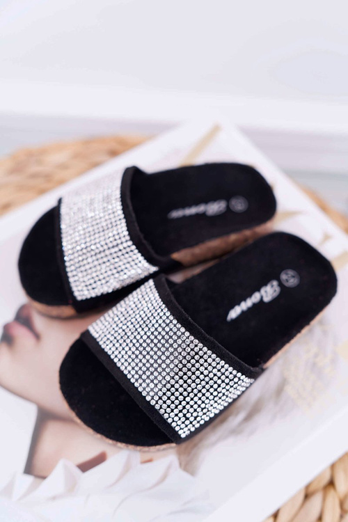 Дитячі чорні шльопанці на пробкових кристалах Malena