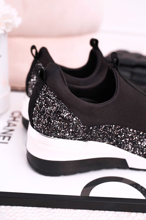 Жіночі шкіряні кросівки на танкетці Black Silver Frances