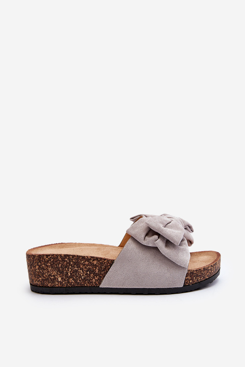 Жіночі тапочки на корковій платформі з бантом сірі Tarena