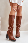 Чоботи на підборах з екошкіри Knee High Camel Riamaya
