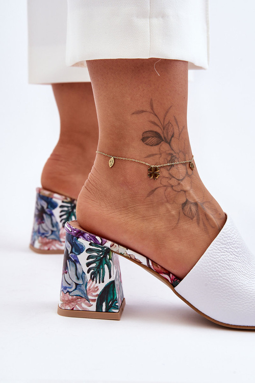 Жіночі шкіряні мюлі на підборах Lewski Shoes 3209/K білі